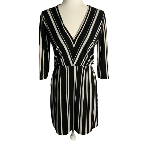 blue dress for baby girl H&M Black, White Striped Wrap Dress – Circular Clothing Co main image 1
